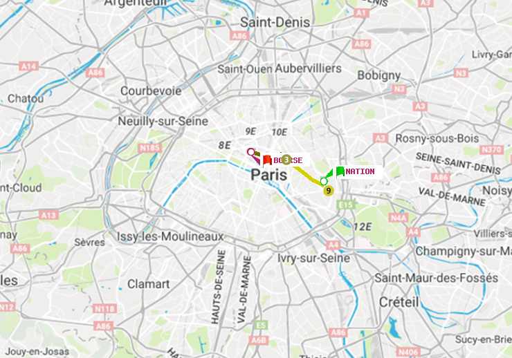 plan itinéraire ratp de Nation à Bourse