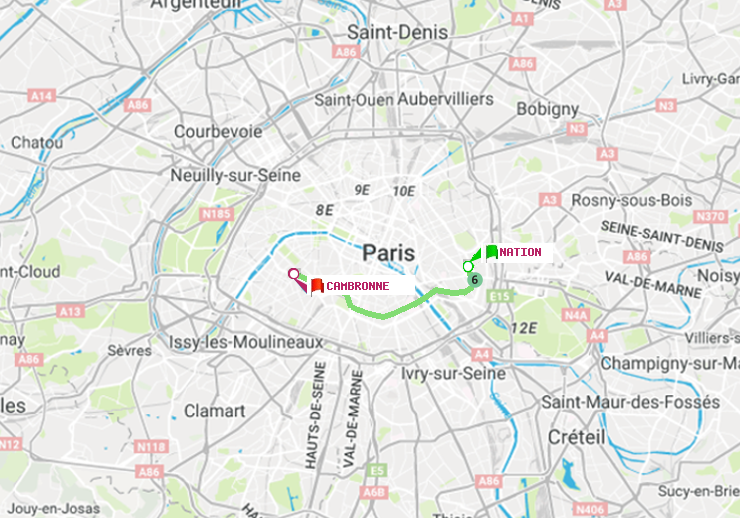 plan itinéraire ratp de Nation à Cambronne