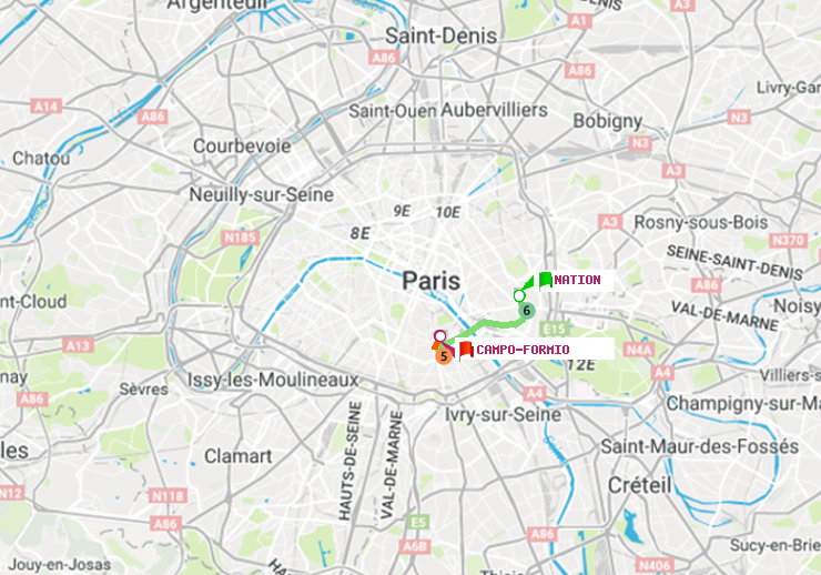 plan itinéraire ratp de Nation à Campo-Formio