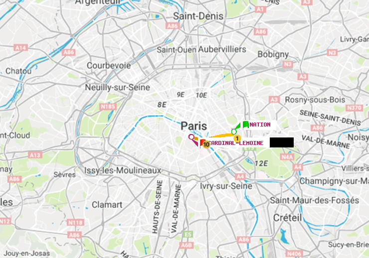 plan itinéraire ratp de Nation à Cardinal-Lemoine