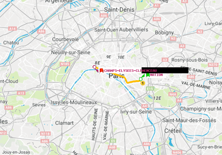 plan itinéraire ratp de Nation à Champs-Elysées-Clémenceau