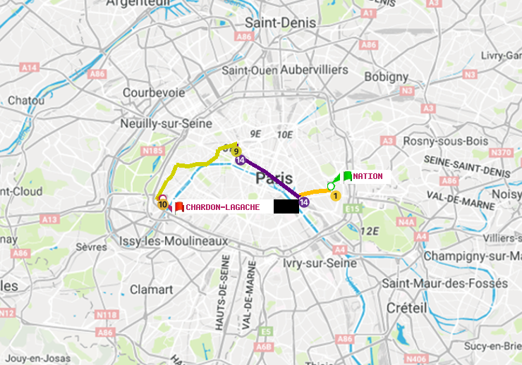 plan itinéraire ratp de Nation à Chardon-Lagache