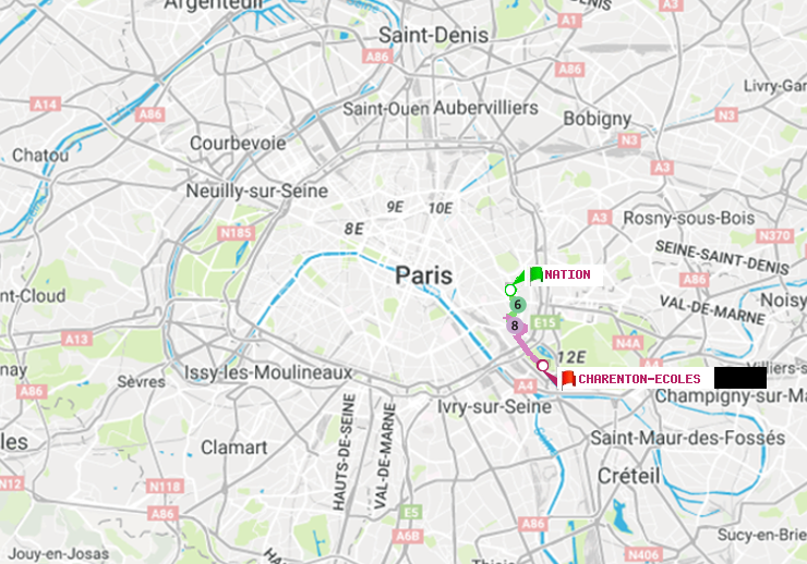 plan itinéraire ratp de Nation à Charenton-Ecoles