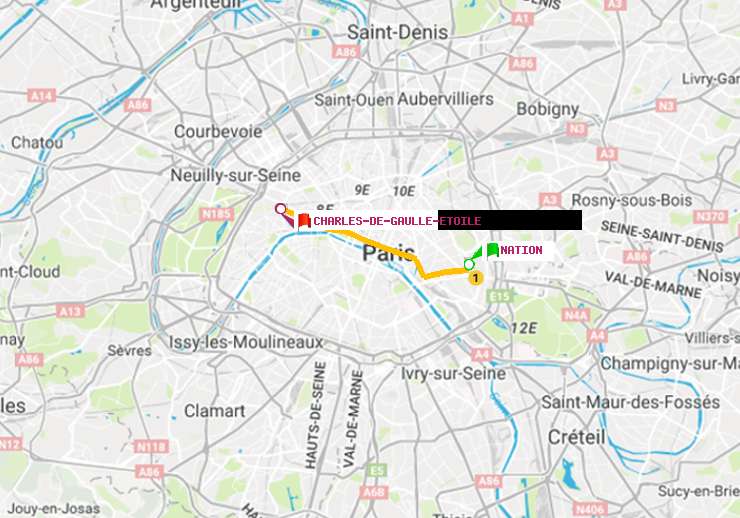 plan itinéraire ratp de Nation à Charles de Gaulle-Etoile