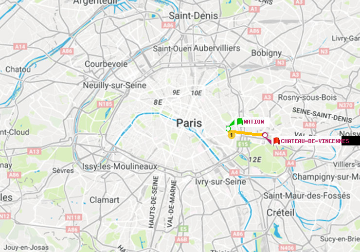 plan itinéraire ratp de Nation à Château de Vincennes