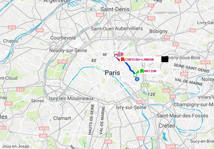 plan itinéraire ratp de Nation à Château Landon
