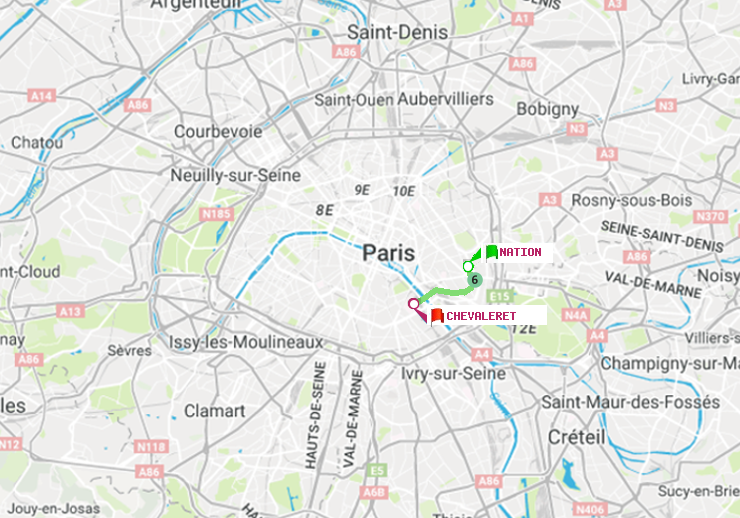 plan itinéraire ratp de Nation à Chevaleret