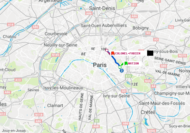 plan itinéraire ratp de Nation à Colonel Fabien