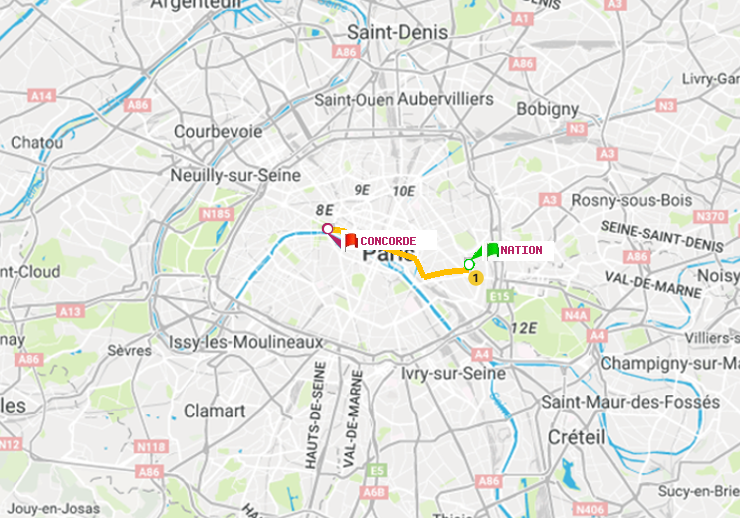 plan itinéraire ratp de Nation à Concorde