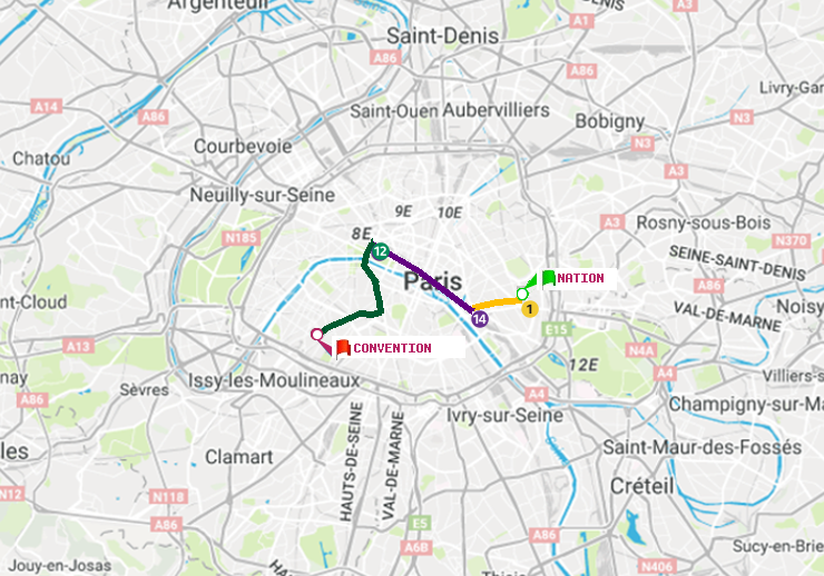 plan itinéraire ratp de Nation à Convention
