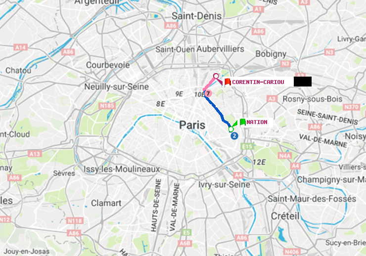 plan itinéraire ratp de Nation à Corentin-Cariou