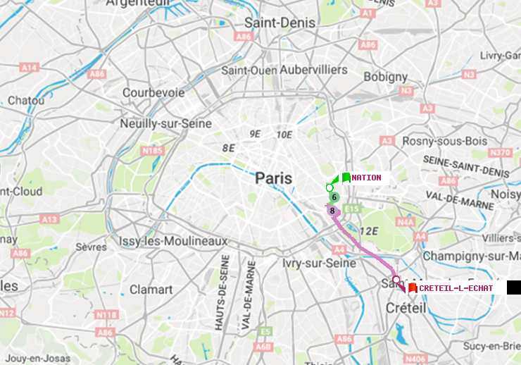 plan itinéraire ratp de Nation à Créteil-L