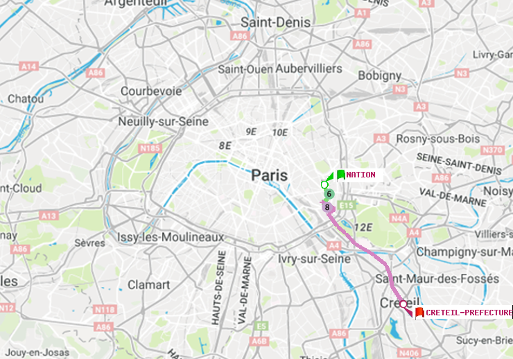 plan itinéraire ratp de Nation à Créteil-Préfecture (Hôtel de Ville)