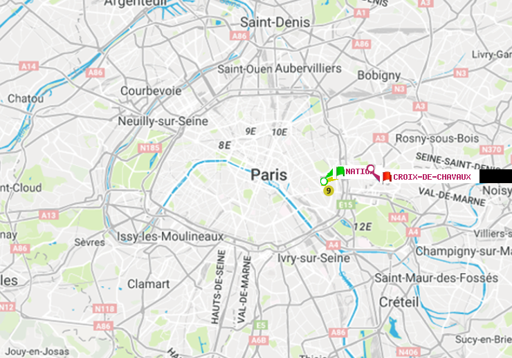 plan itinéraire ratp de Nation à Croix-de-Chavaux (Jacques Duclos)
