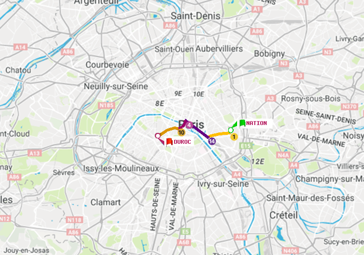 plan itinéraire ratp de Nation à Duroc