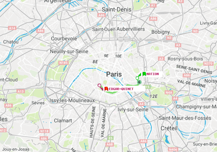 plan itinéraire ratp de Nation à Edgar-Quinet