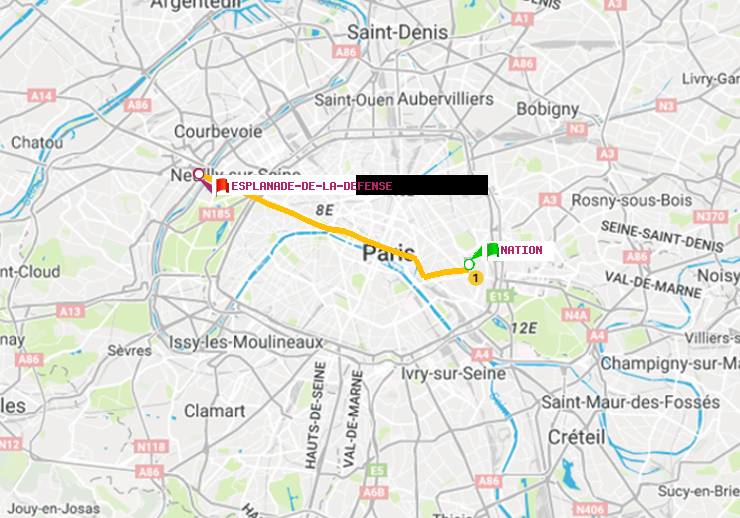 plan itinéraire ratp de Nation à Esplanade de la Défense
