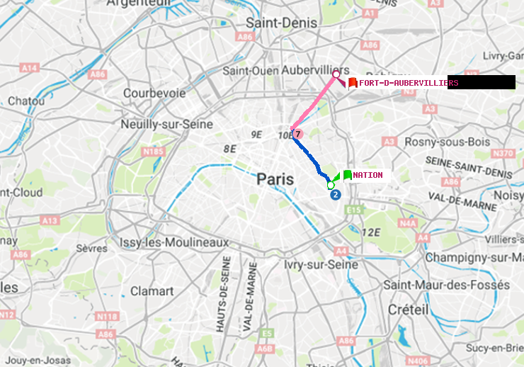 plan itinéraire ratp de Nation à Fort d