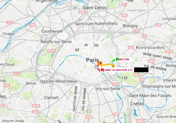 plan itinéraire ratp de Nation à Gare d