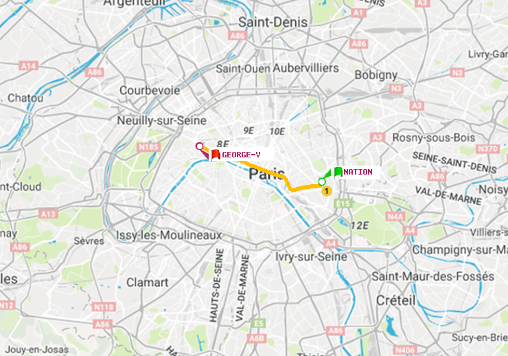 plan itinéraire ratp de Nation à George V