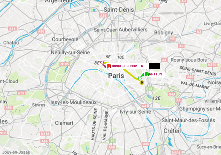 plan itinéraire ratp de Nation à Havre-Caumartin