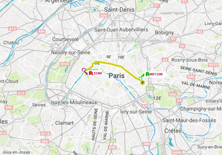 plan itinéraire ratp de Nation à Iéna