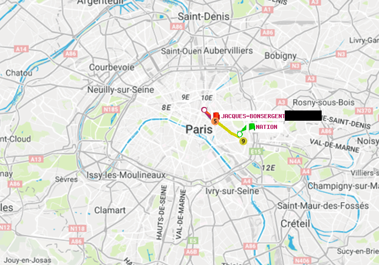 plan itinéraire ratp de Nation à Jacques-Bonsergent