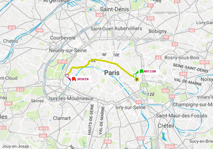 plan itinéraire ratp de Nation à Jasmin