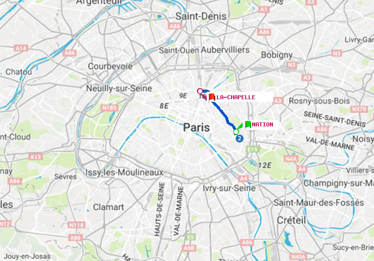 plan itinéraire ratp de Nation à La Chapelle