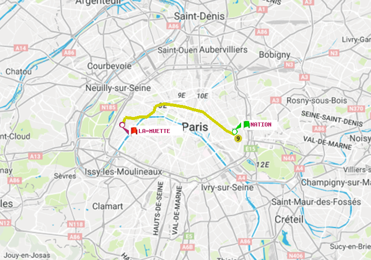plan itinéraire ratp de Nation à La Muette