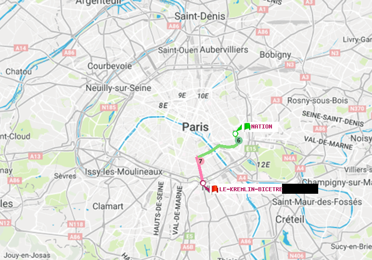 plan itinéraire ratp de Nation à Le Kremlin-Bicêtre
