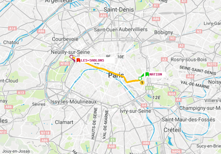 plan itinéraire ratp de Nation à Les Sablons (Jardin d