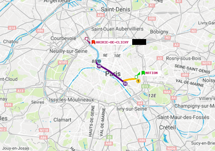 plan itinéraire ratp de Nation à Mairie de Clichy
