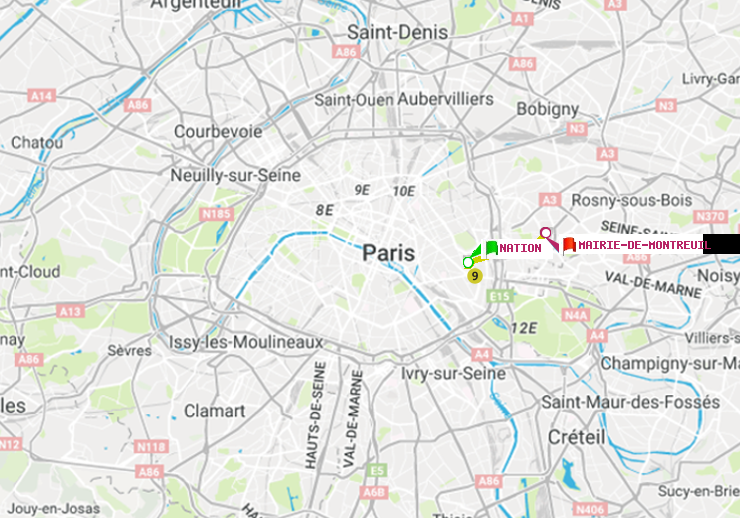 plan itinéraire ratp de Nation à Mairie de Montreuil