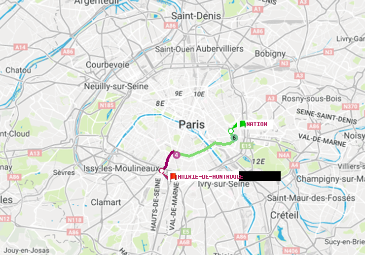 plan itinéraire ratp de Nation à Mairie de Montrouge
