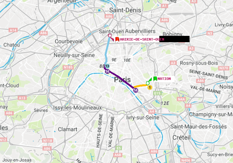 plan itinéraire ratp de Nation à Mairie de Saint-Ouen