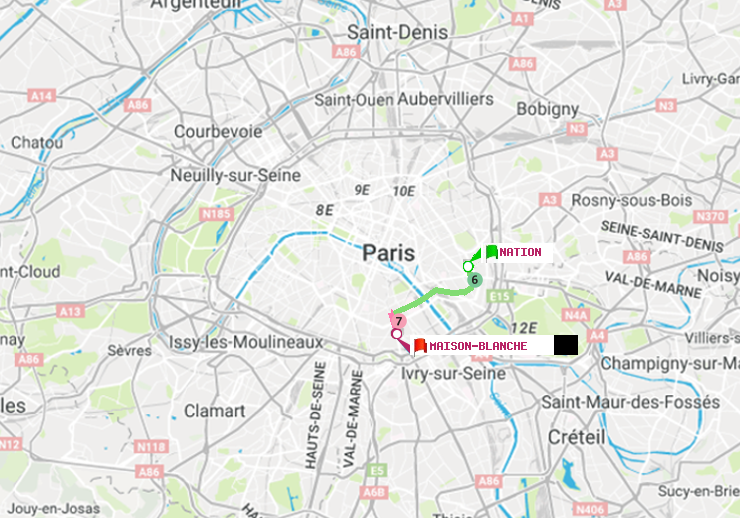 plan itinéraire ratp de Nation à Maison Blanche