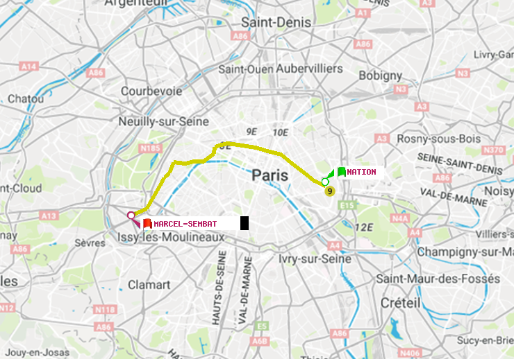 plan itinéraire ratp de Nation à Marcel Sembat