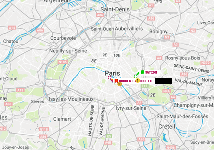 plan itinéraire ratp de Nation à Maubert-Mutualité