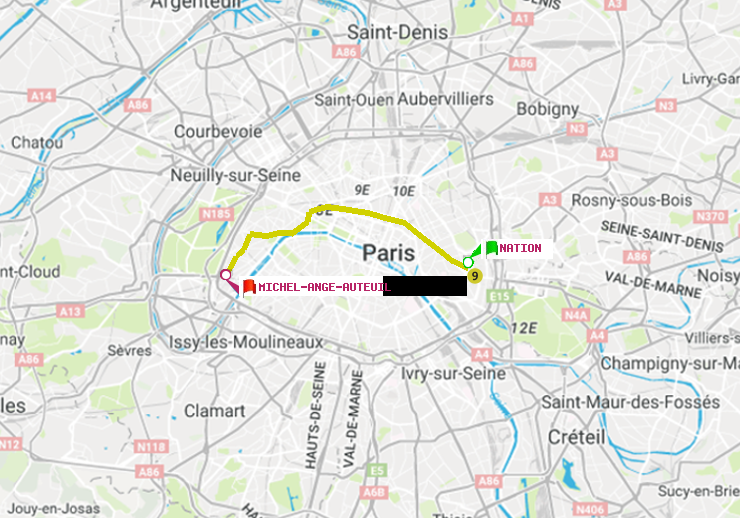 plan itinéraire ratp de Nation à Michel-Ange-Auteuil