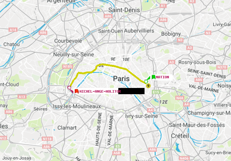 plan itinéraire ratp de Nation à Michel-Ange-Molitor