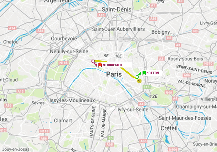 plan itinéraire ratp de Nation à Miromesnil