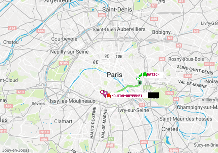 plan itinéraire ratp de Nation à Mouton-Duvernet