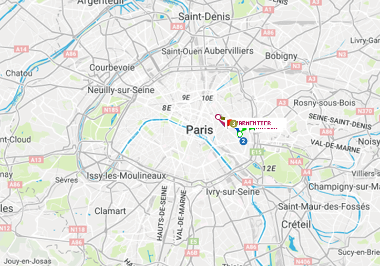 plan itinéraire ratp de Nation à Parmentier