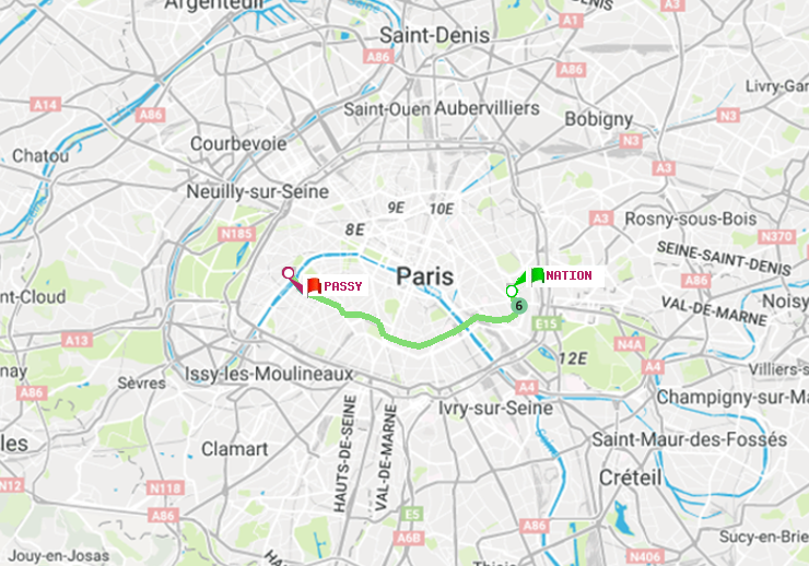 plan itinéraire ratp de Nation à Passy