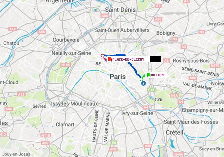 plan itinéraire ratp de Nation à Place de Clichy