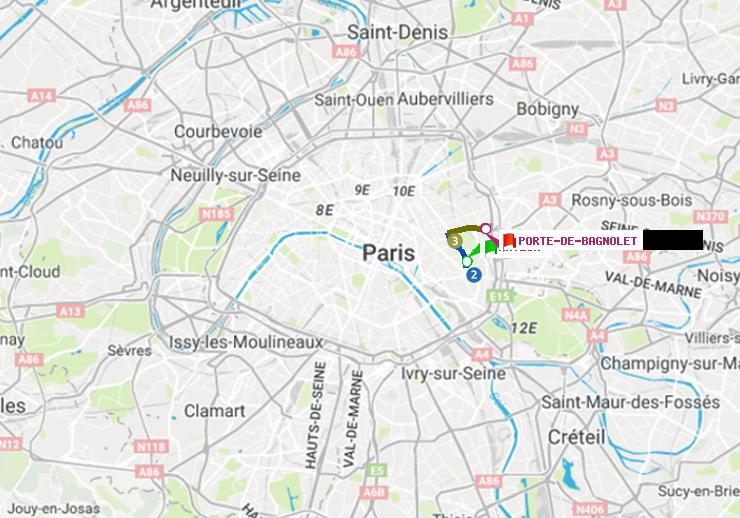 plan itinéraire ratp de Nation à Porte de Bagnolet