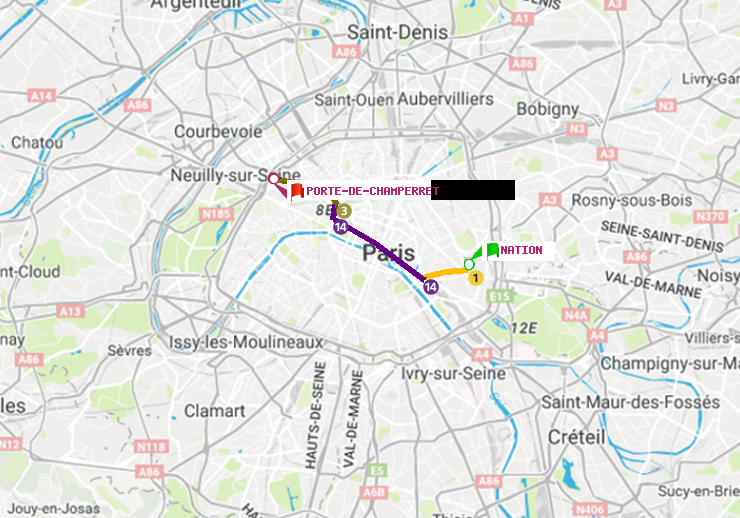 plan itinéraire ratp de Nation à Porte de Champerret