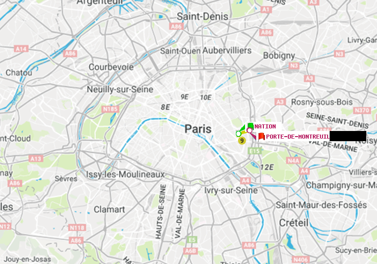 plan itinéraire ratp de Nation à Porte de Montreuil