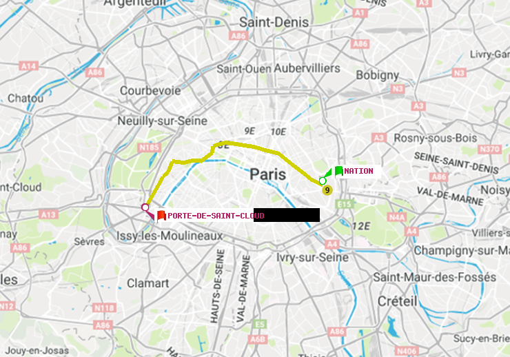plan itinéraire ratp de Nation à Porte de Saint-Cloud